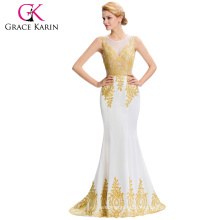 Grace Karin sin mangas de oro Appliques largo vestido formal blanco vestido de noche hasta vestidos GK000026-2